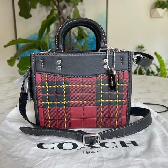 NWT Coach Rogue 20 With Plaid Print Silver Cherry Multi Black Red CH385 - Picture 1 of 16